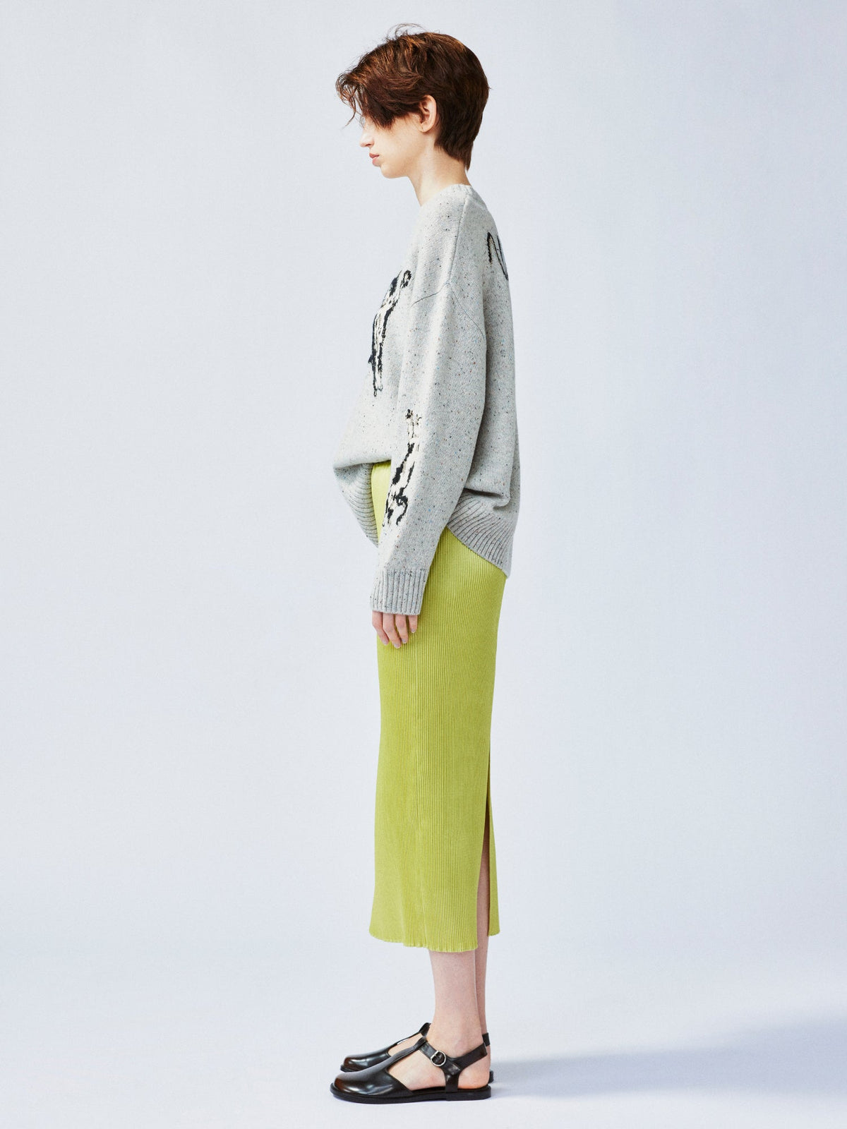 Glamorous and vibrant lime green pleated midi skirt