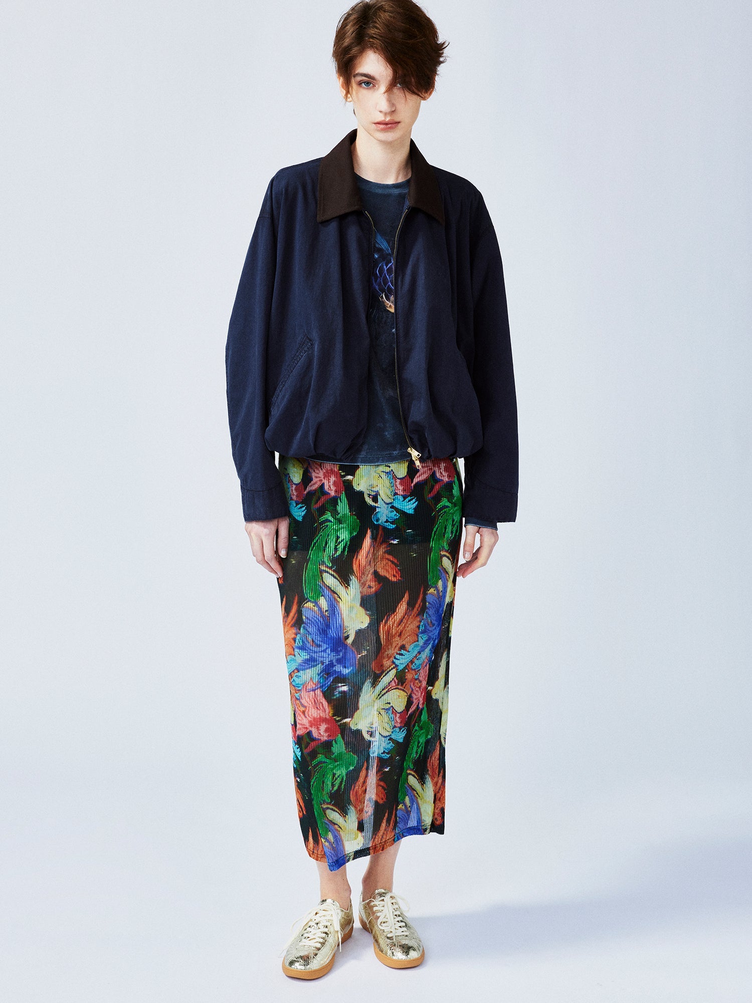 "Magical and enchanting" surreal electronic goldfish pleated midi skirt