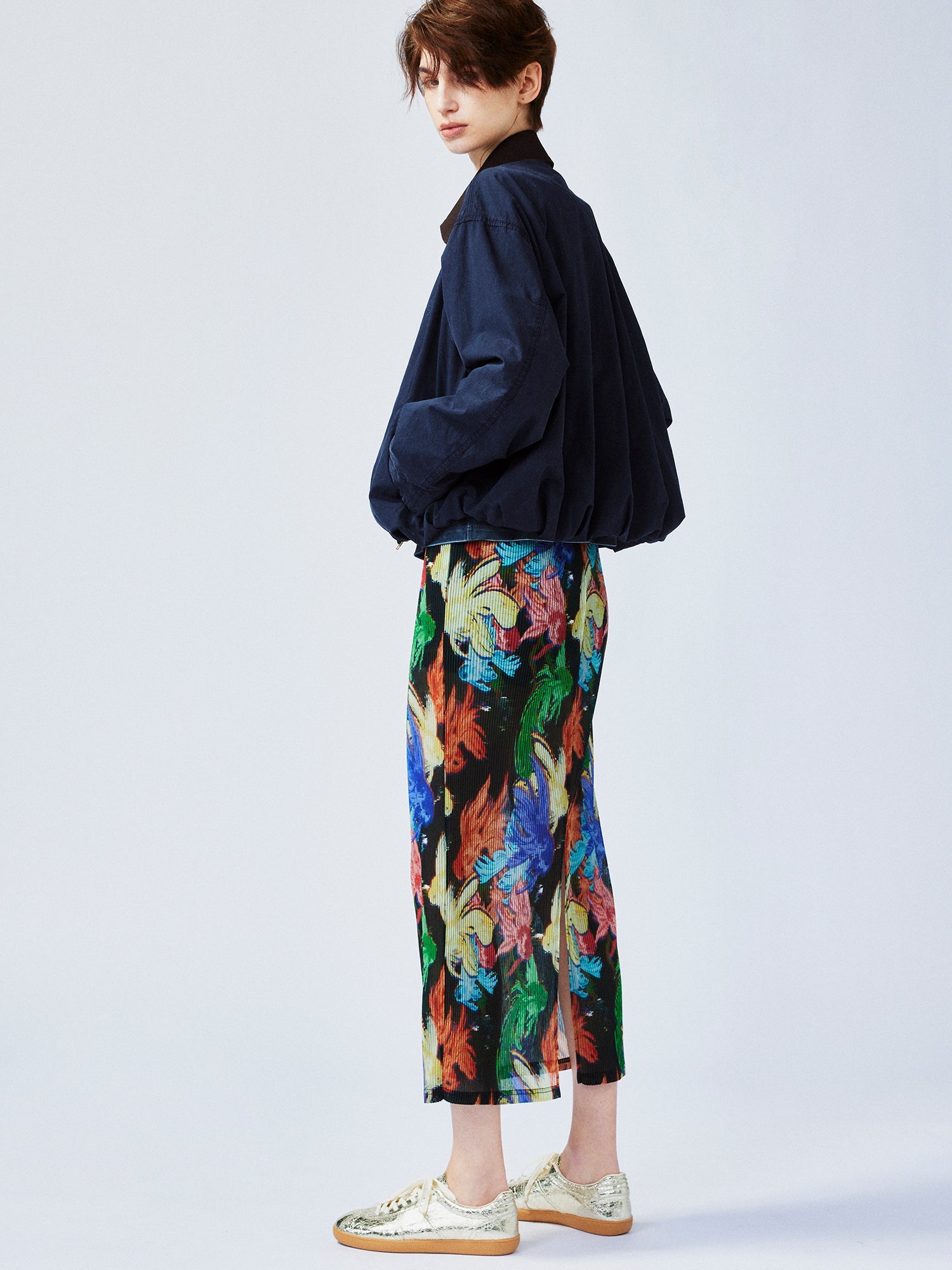 "Magical and enchanting" surreal electronic goldfish pleated midi skirt