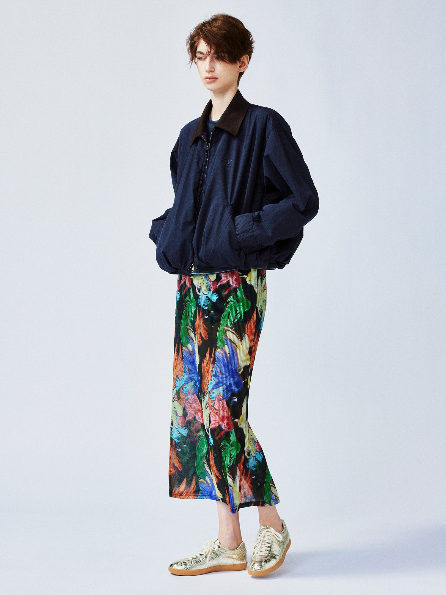 "Magical and enchanting" surreal electronic goldfish pleated midi skirt