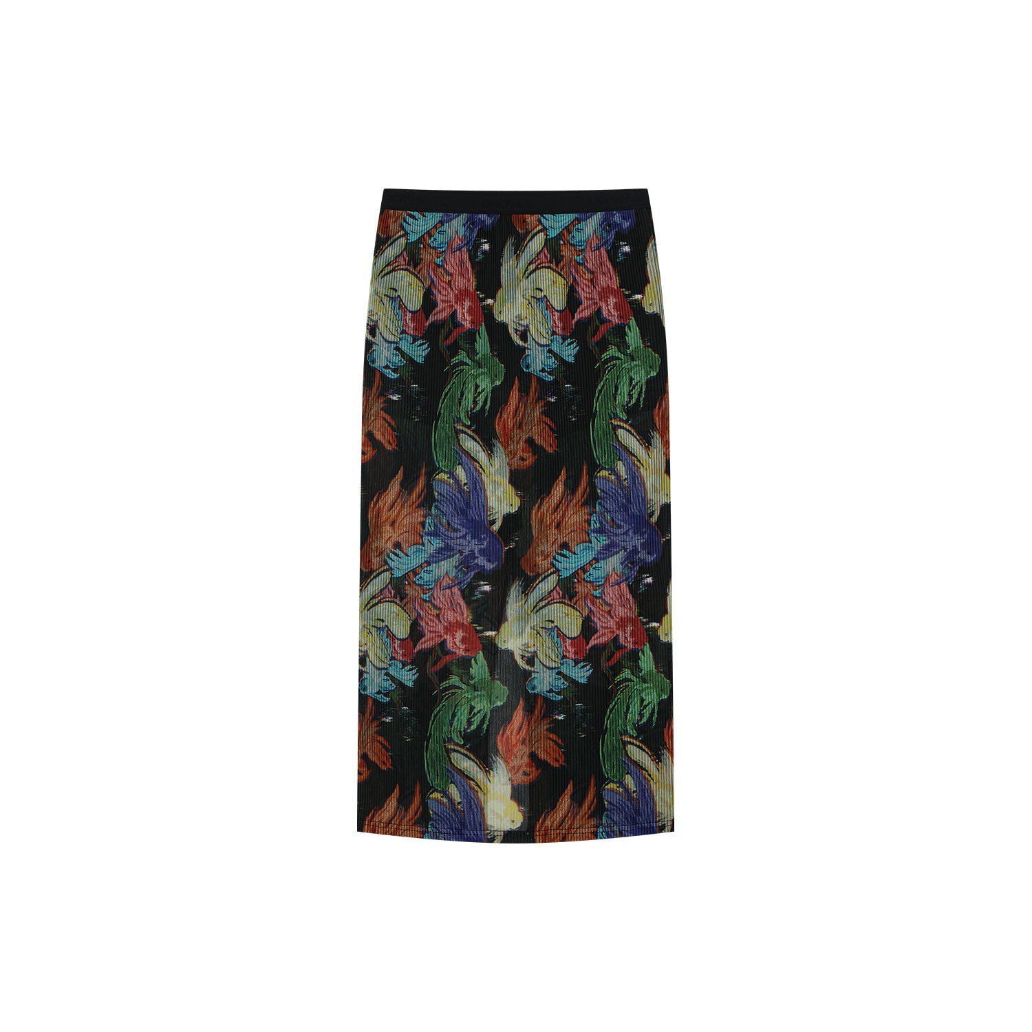 "Magical and enchanting" surreal electronic goldfish pleated midi skirt