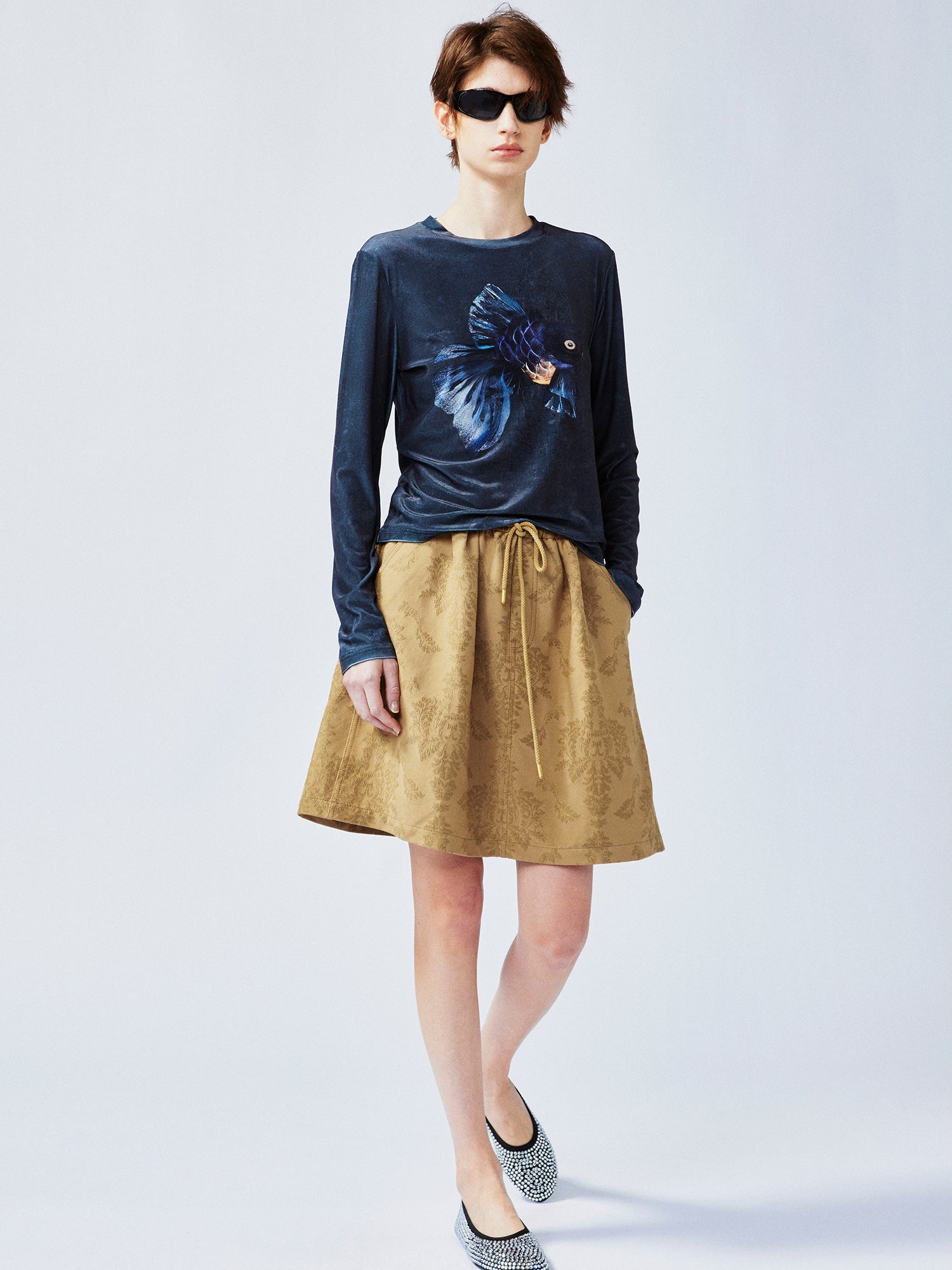 Nostalgia-evoking classic jacquard cargo skirt