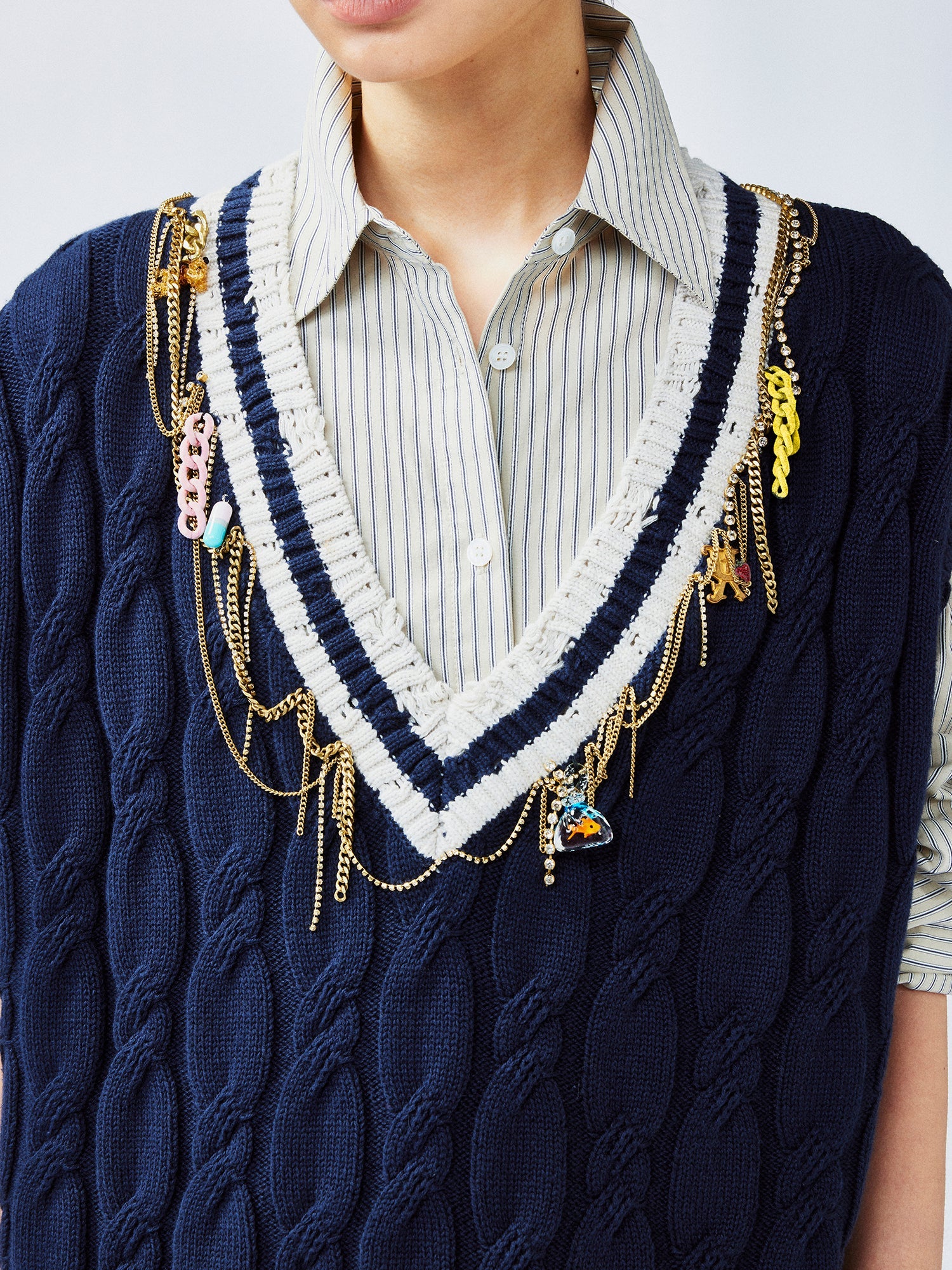 Charmingly playful diamond chain knit vest