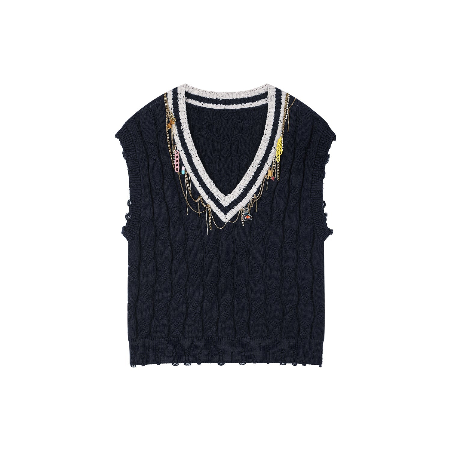 Charmingly playful diamond chain knit vest