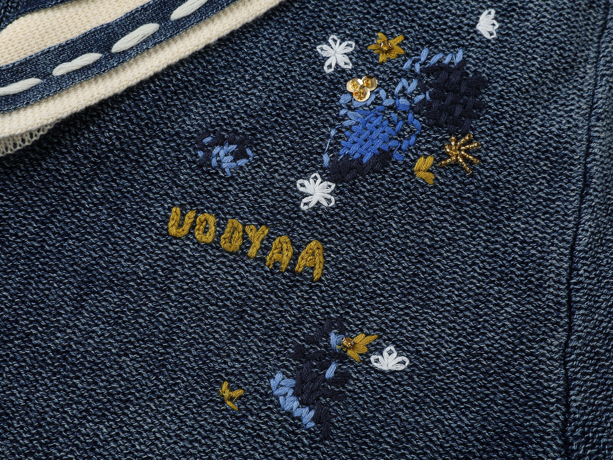 Floral patchwork distressed navy collar cardigan