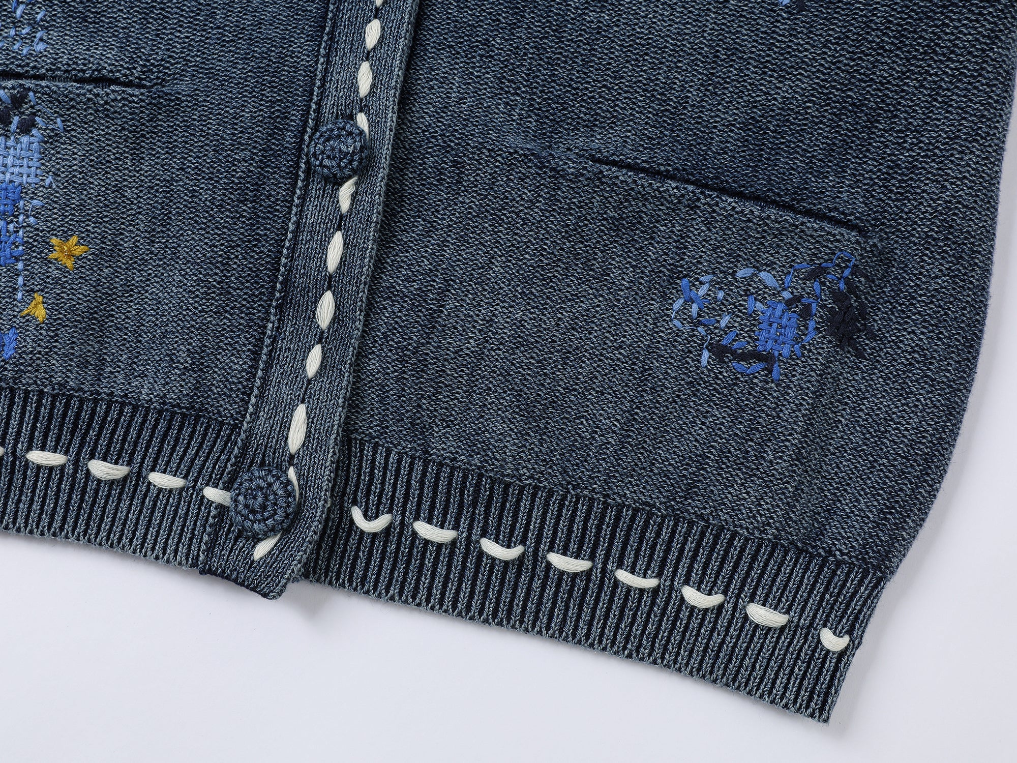 Floral patchwork distressed navy collar cardigan