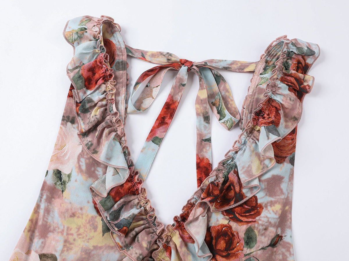 New Vintage romantic rose suspender dress