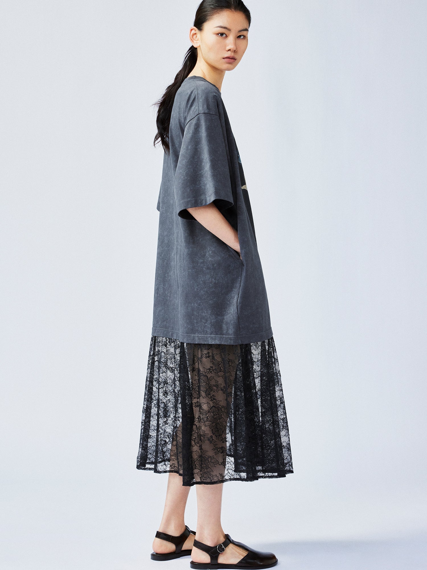 Playfully witty "UFO beaming cat" graphic T-shirt dress