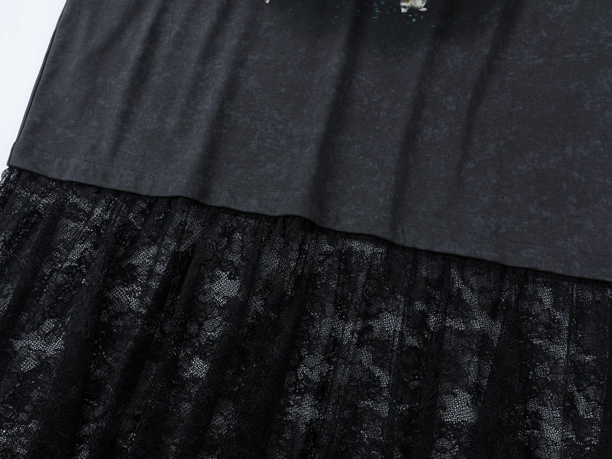 Playfully witty "UFO beaming cat" graphic T-shirt dress