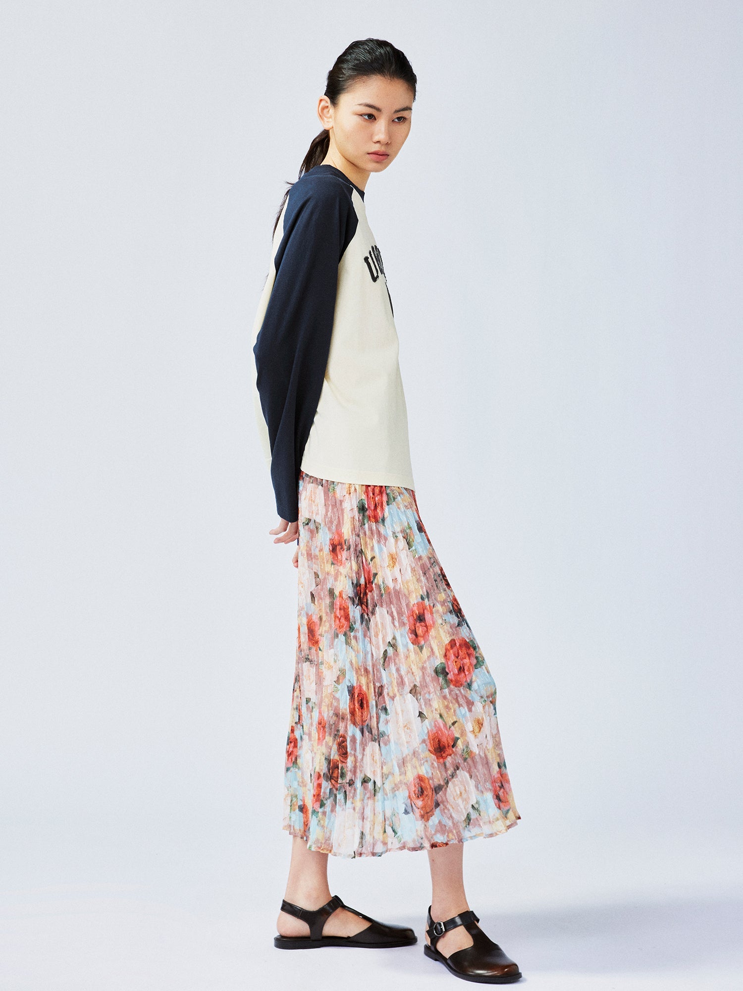 New Vintage romantic rose pleated skirt