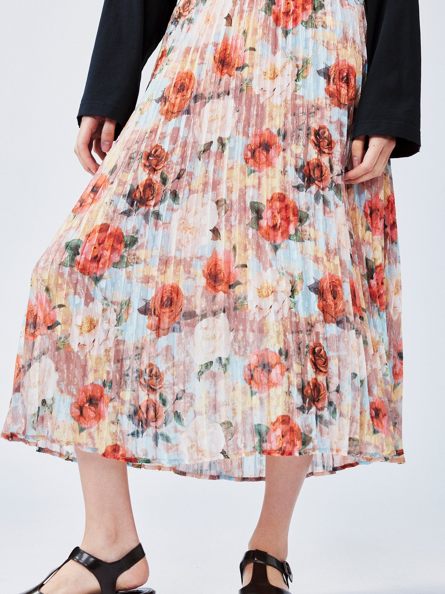 New Vintage romantic rose pleated skirt