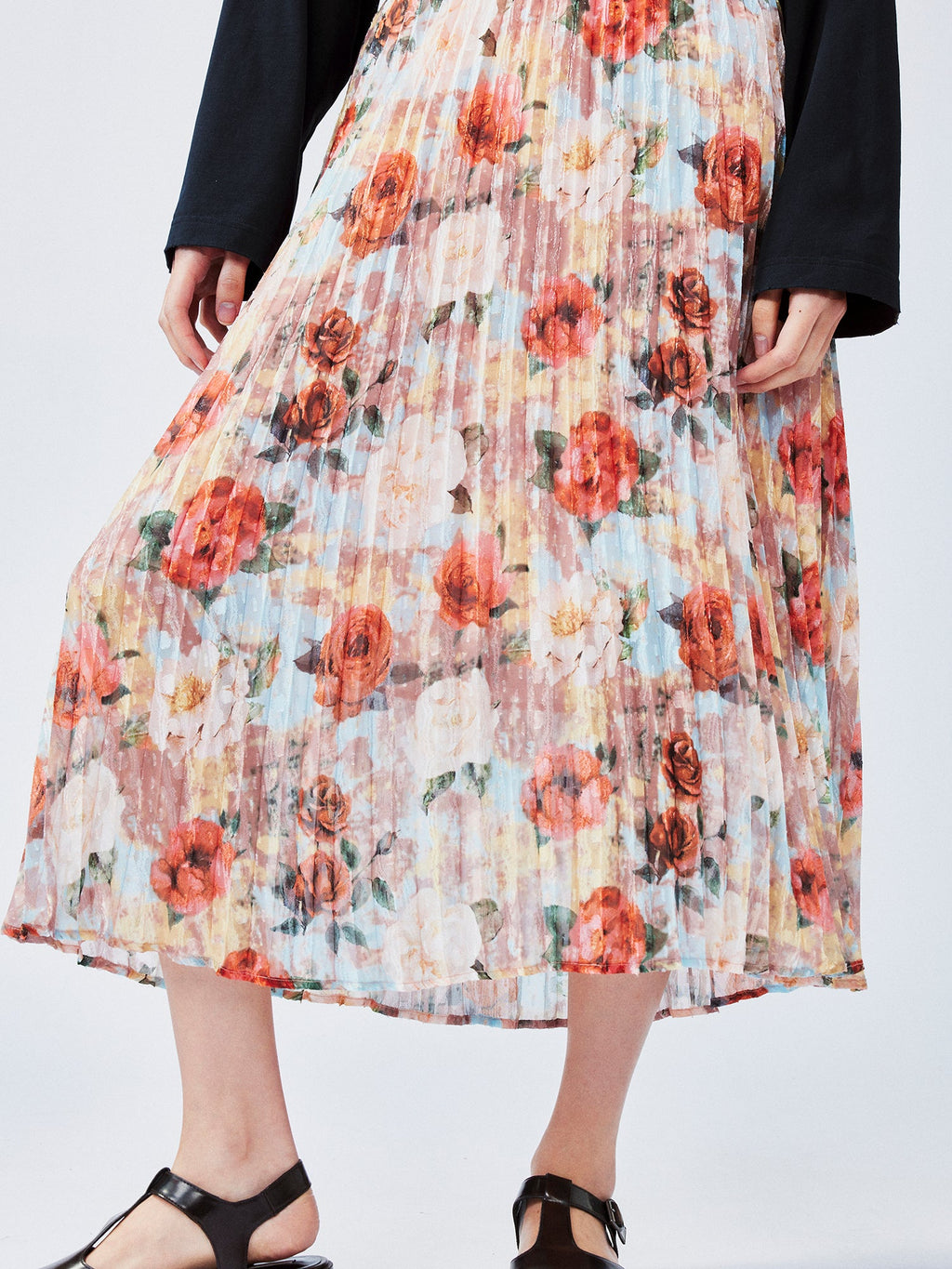 New Vintage romantic rose pleated skirt
