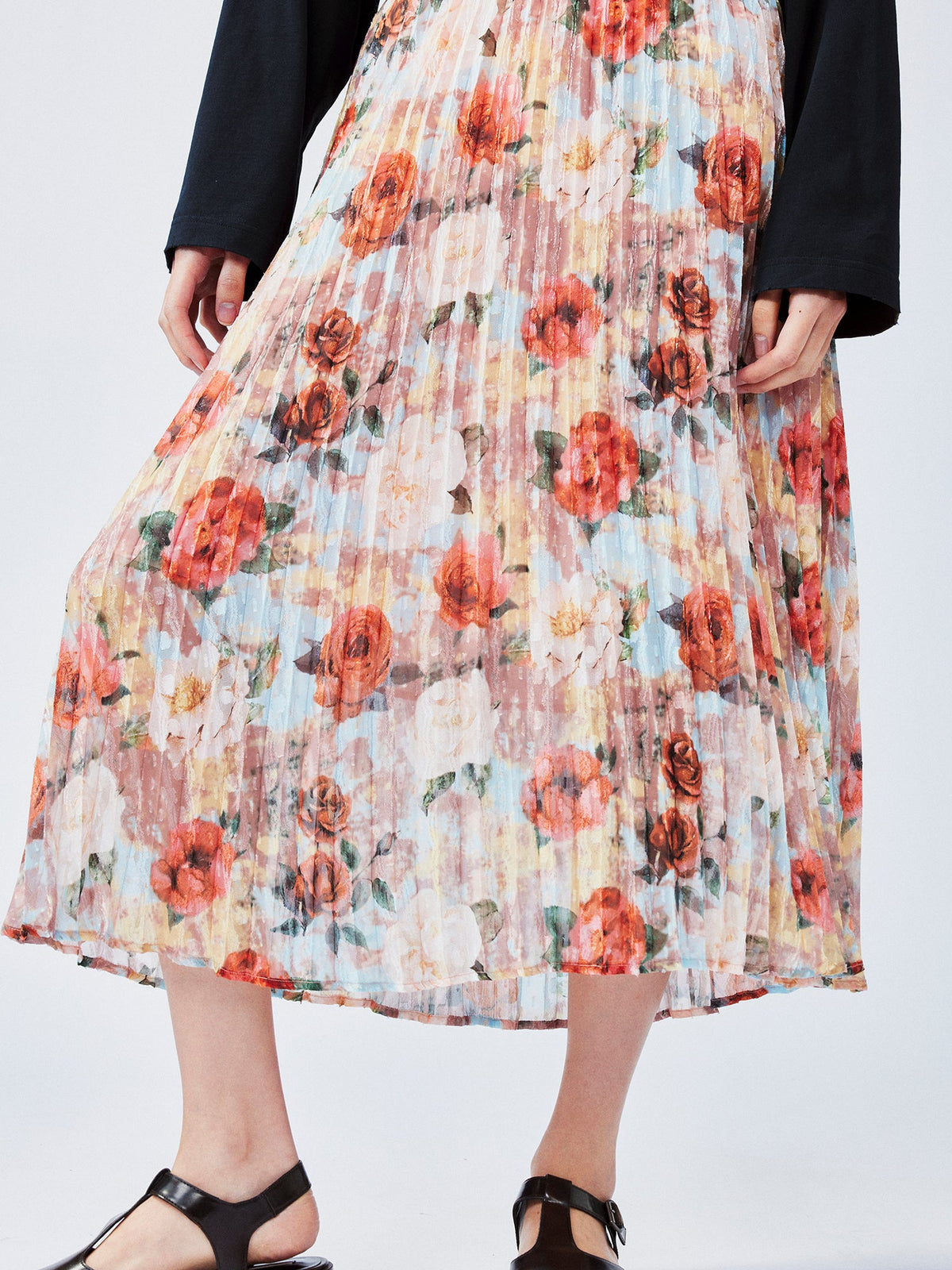 New Vintage romantic rose pleated skirt