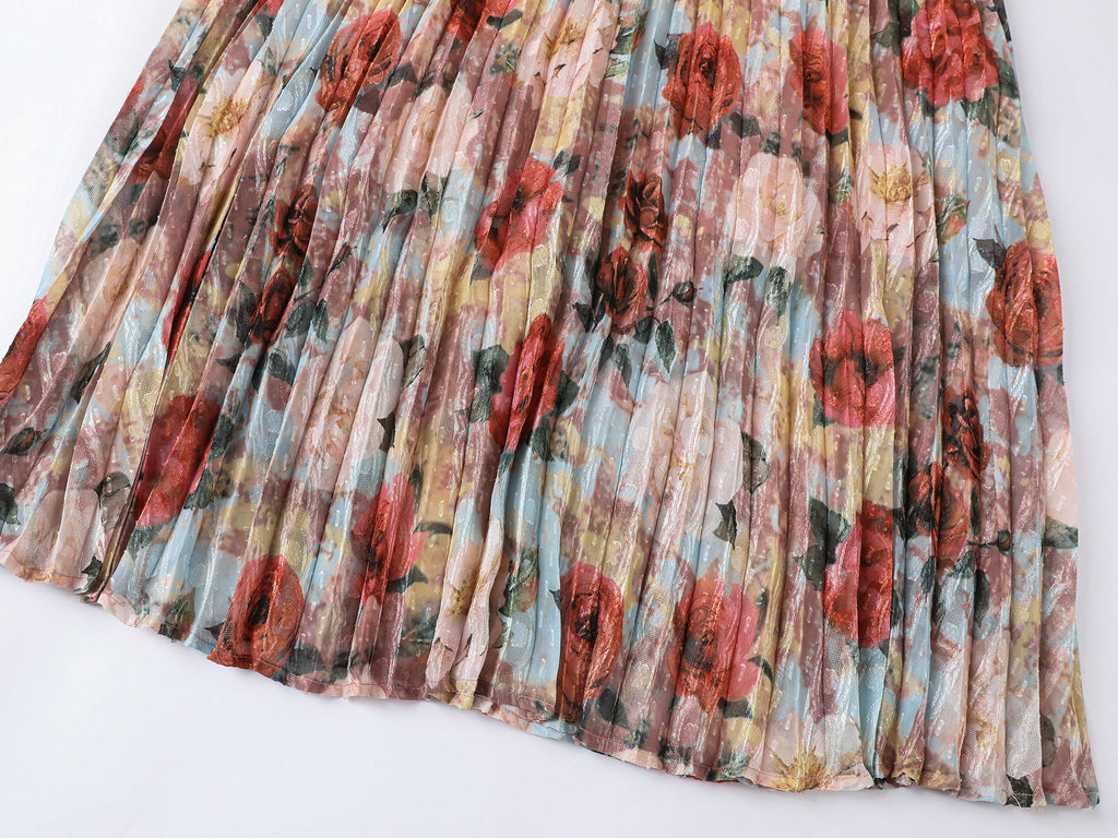 New Vintage romantic rose pleated skirt