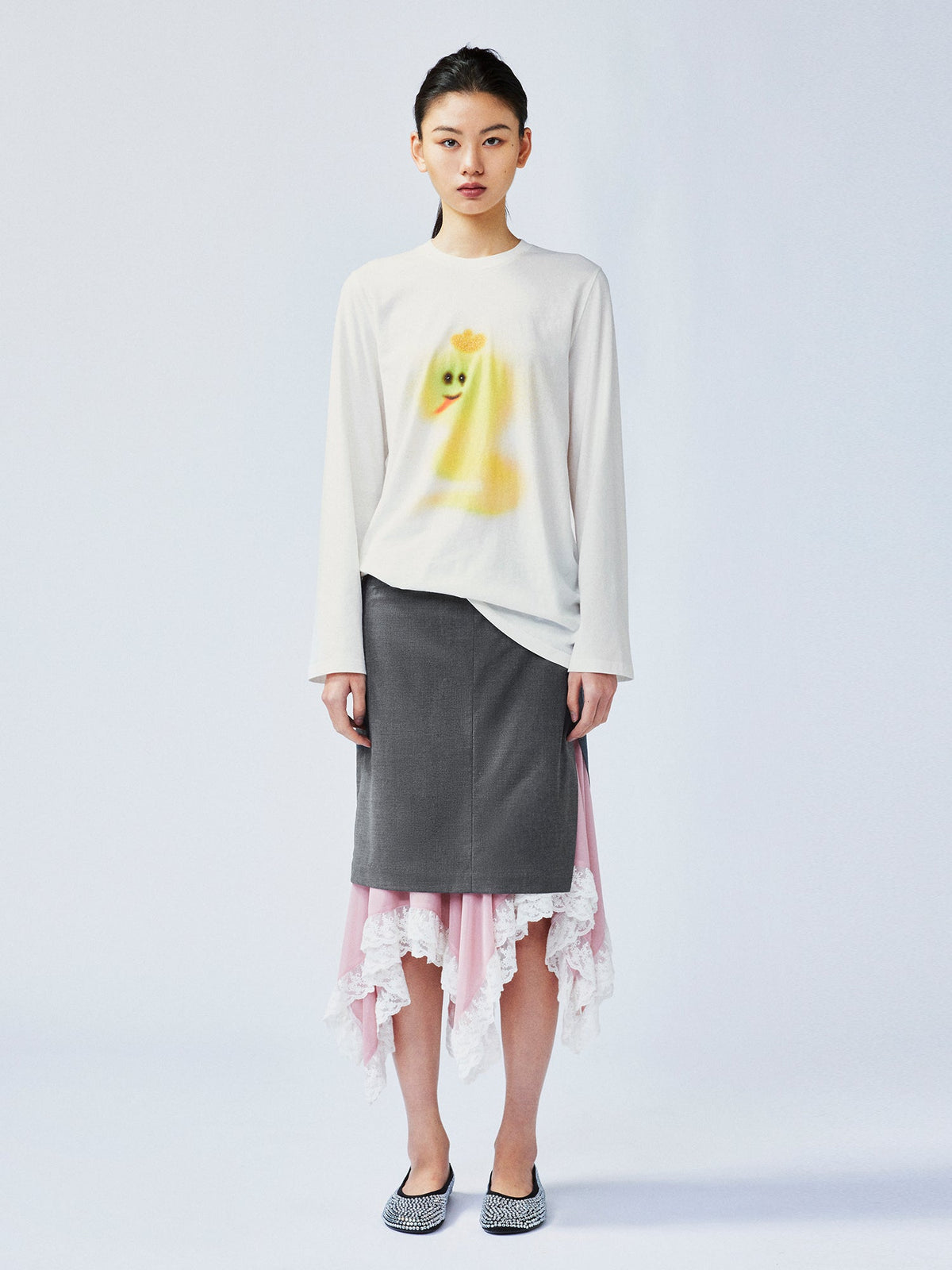 A misaligned suit layered-look skirt