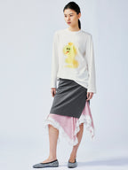 A misaligned suit layered-look skirt