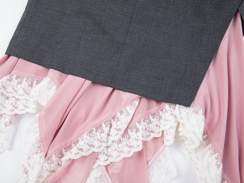 A misaligned suit layered-look skirt