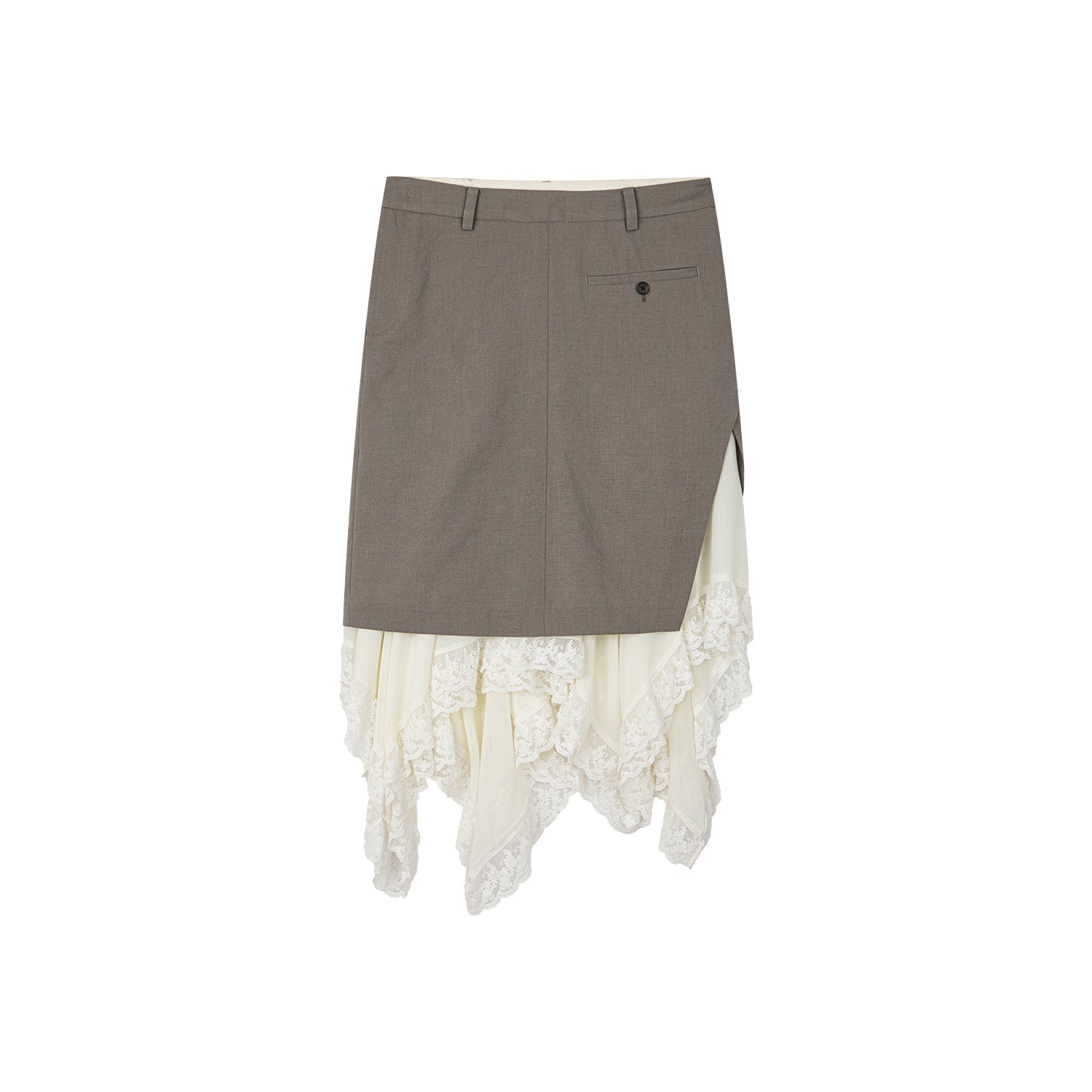 A misaligned suit layered-look skirt