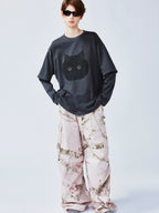 ぽっちゃり黒猫フェイクツーピースTシャツ