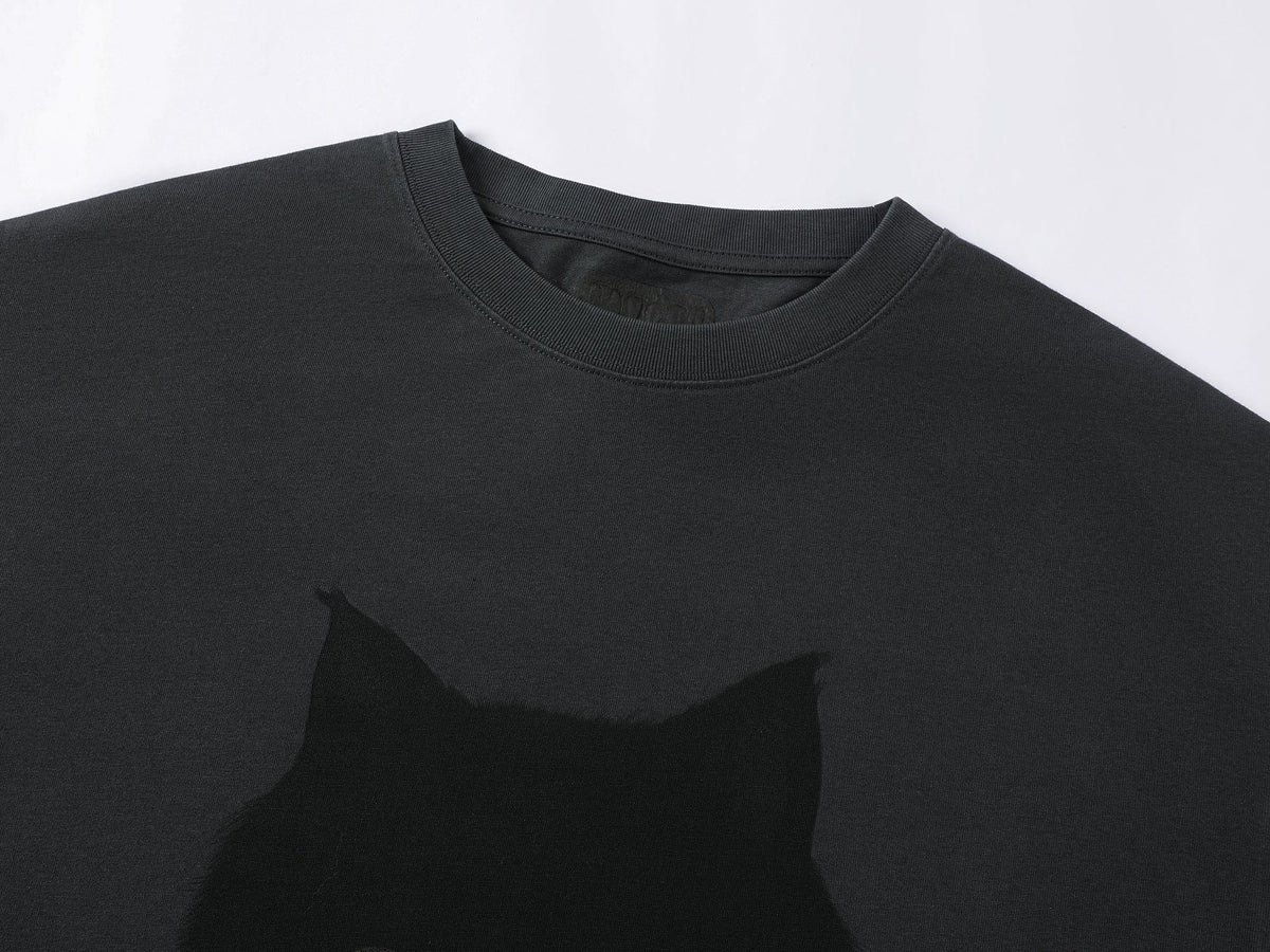ぽっちゃり黒猫フェイクツーピースTシャツ