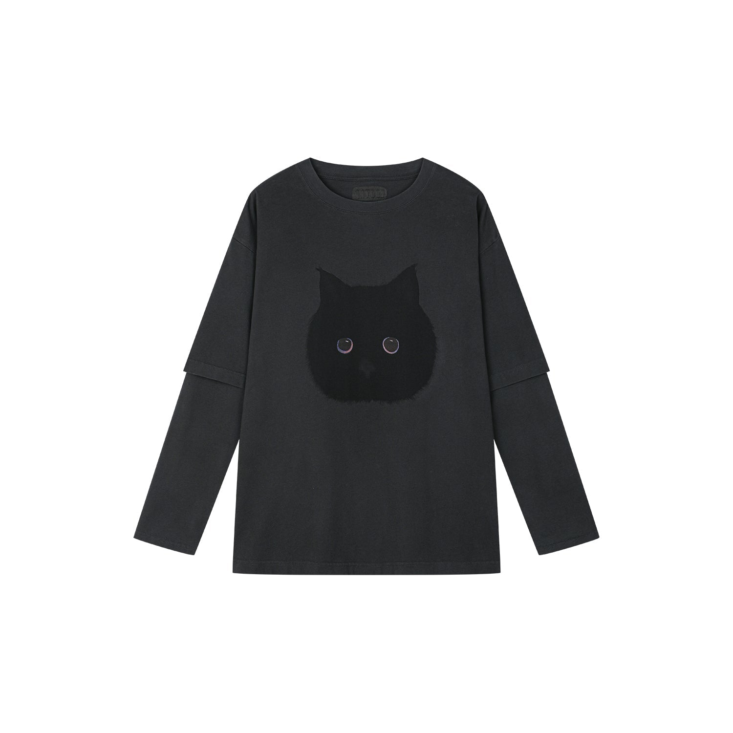 Chubby black cat faux two-piece T-shirt