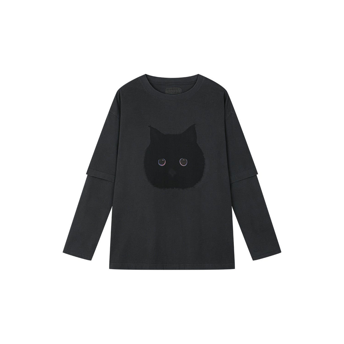 ぽっちゃり黒猫フェイクツーピースTシャツ