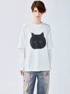 ぽっちゃり黒猫フェイクツーピースTシャツ