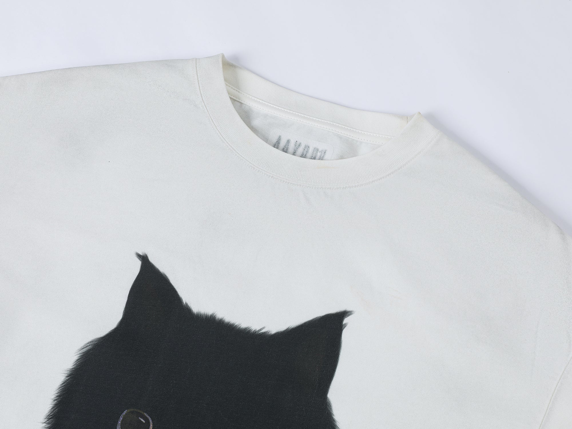 Chubby black cat faux two-piece T-shirt