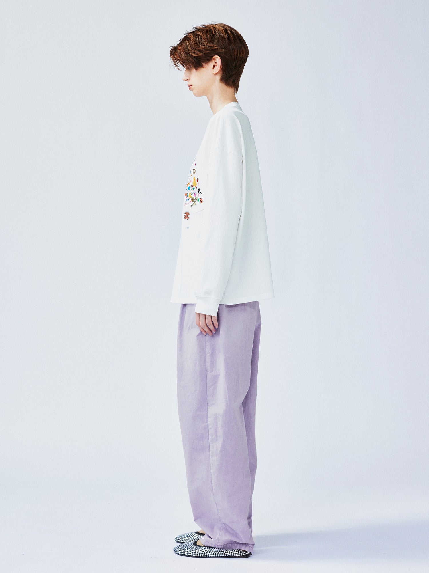 Playful sticker patch long-sleeve T-shirt