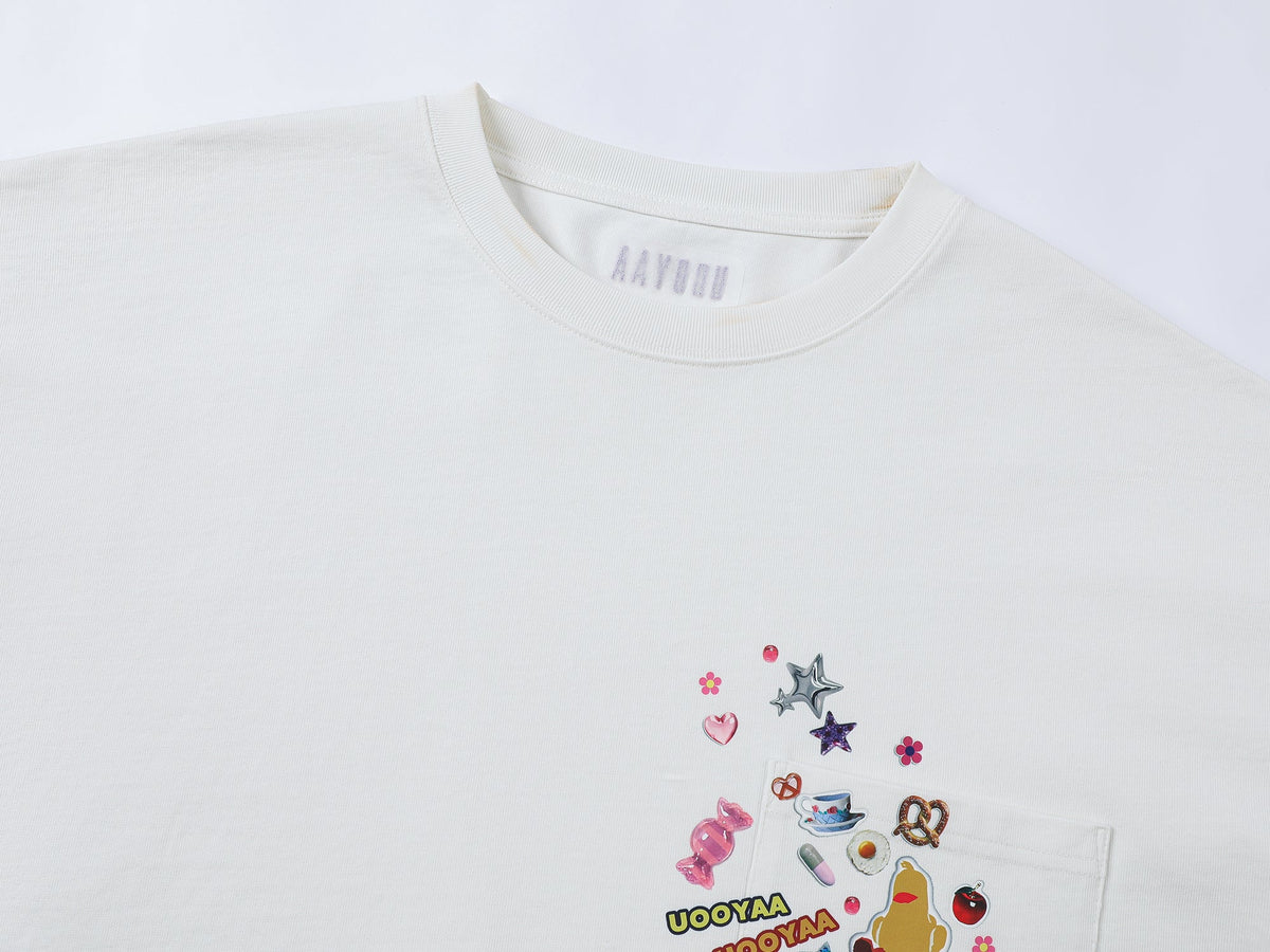 Playful sticker patch long-sleeve T-shirt