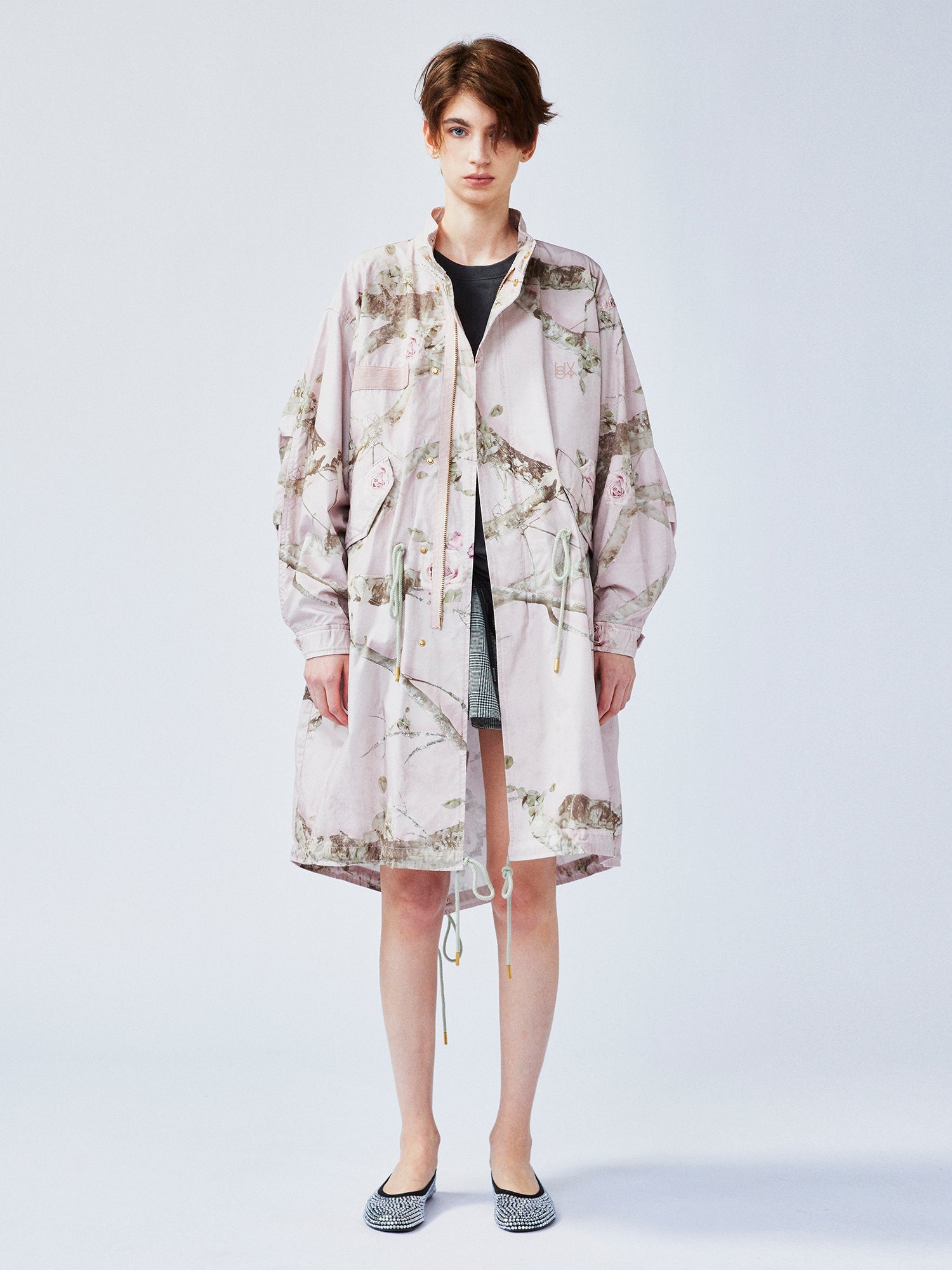 Rose tree pattern camo parka trench coat