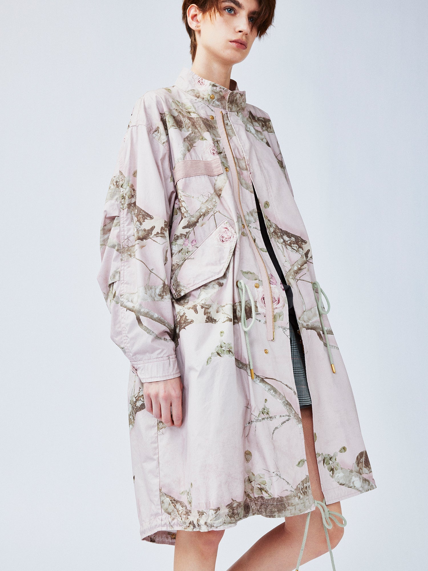 Rose tree pattern camo parka trench coat