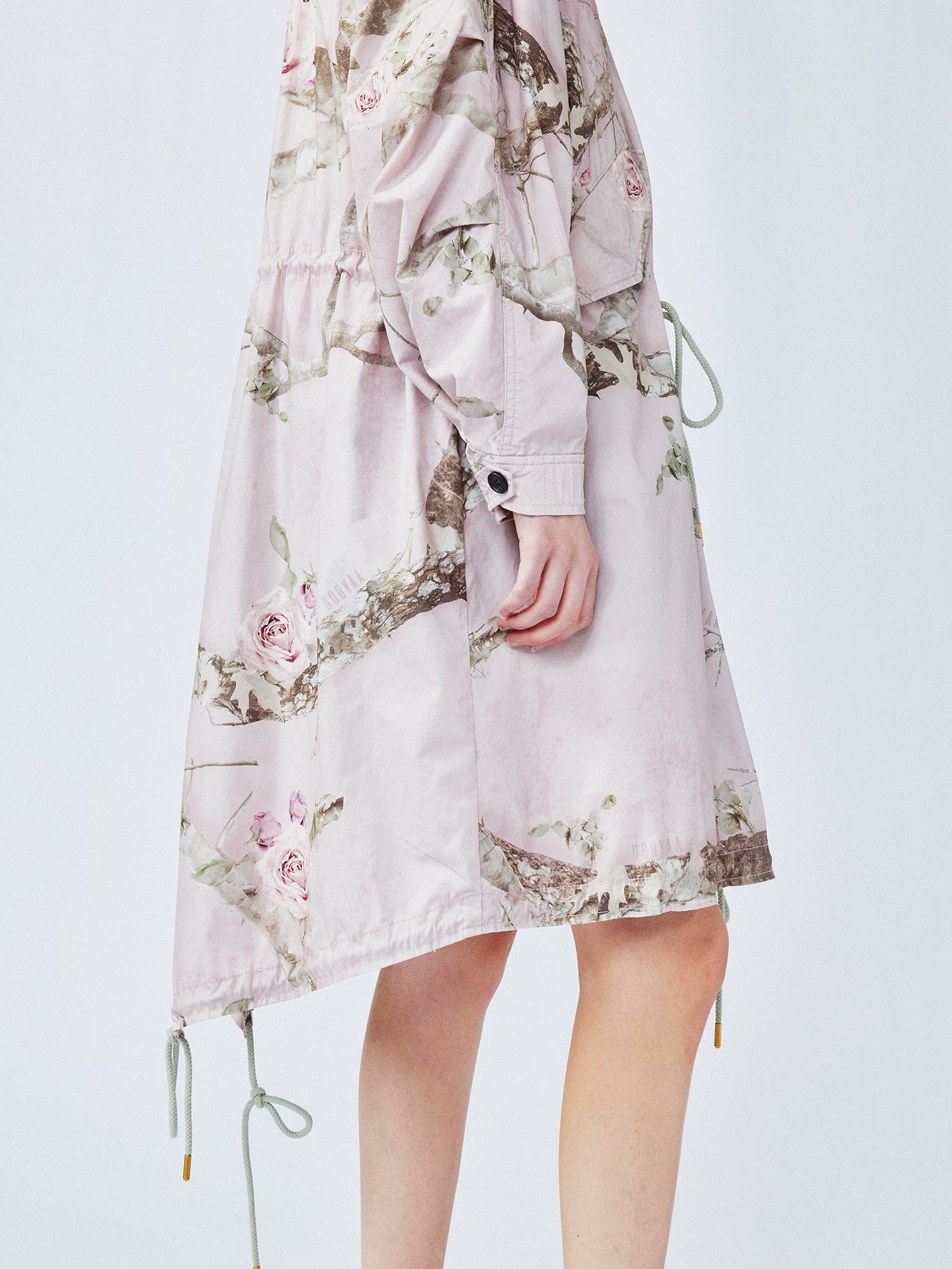Rose tree pattern camo parka trench coat