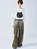 Playful sticker patch army green cargo pants