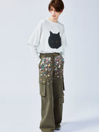 Playful sticker patch army green cargo pants