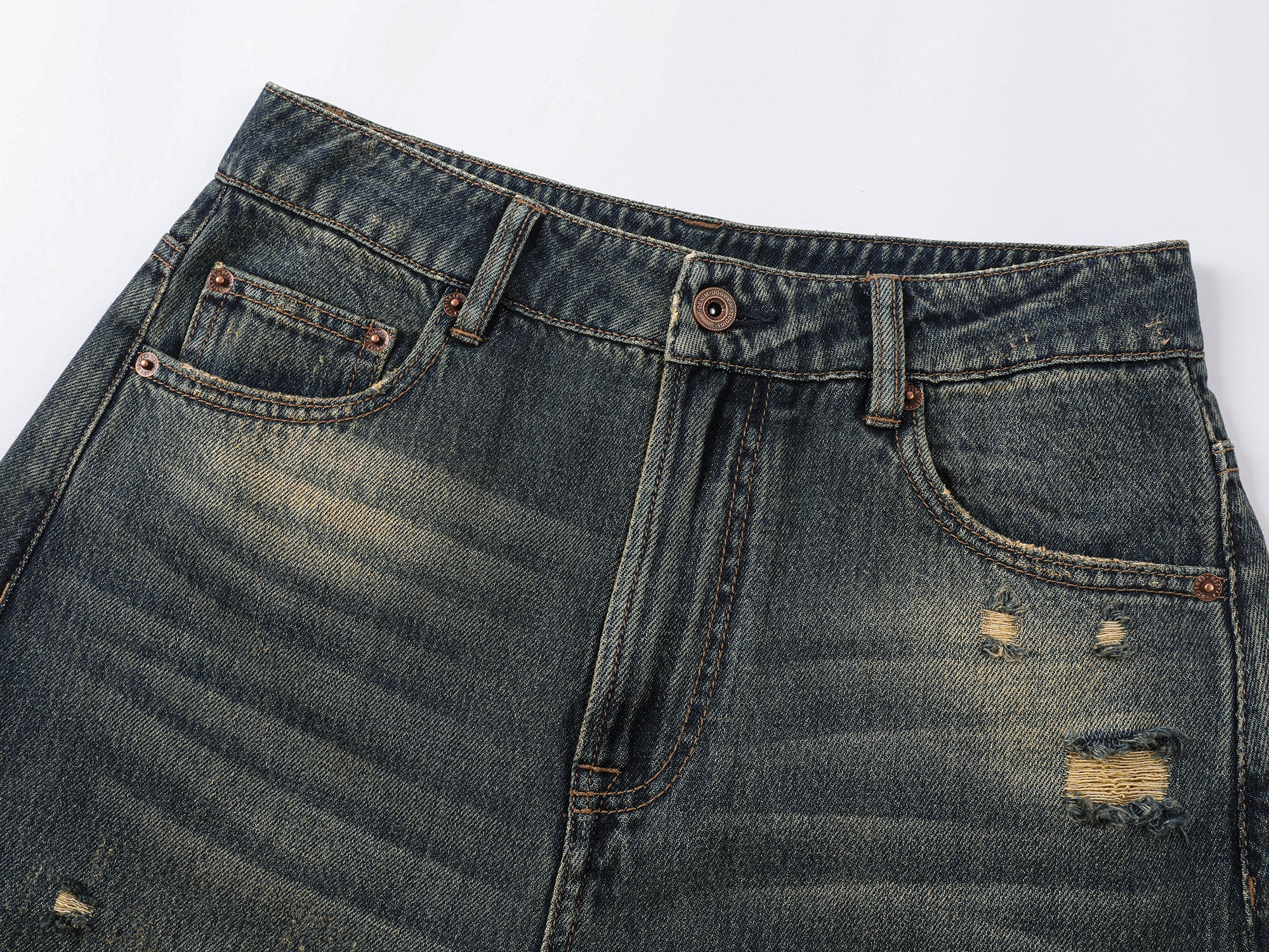 Wardrobe essential distressed wash scythe-cut jeans