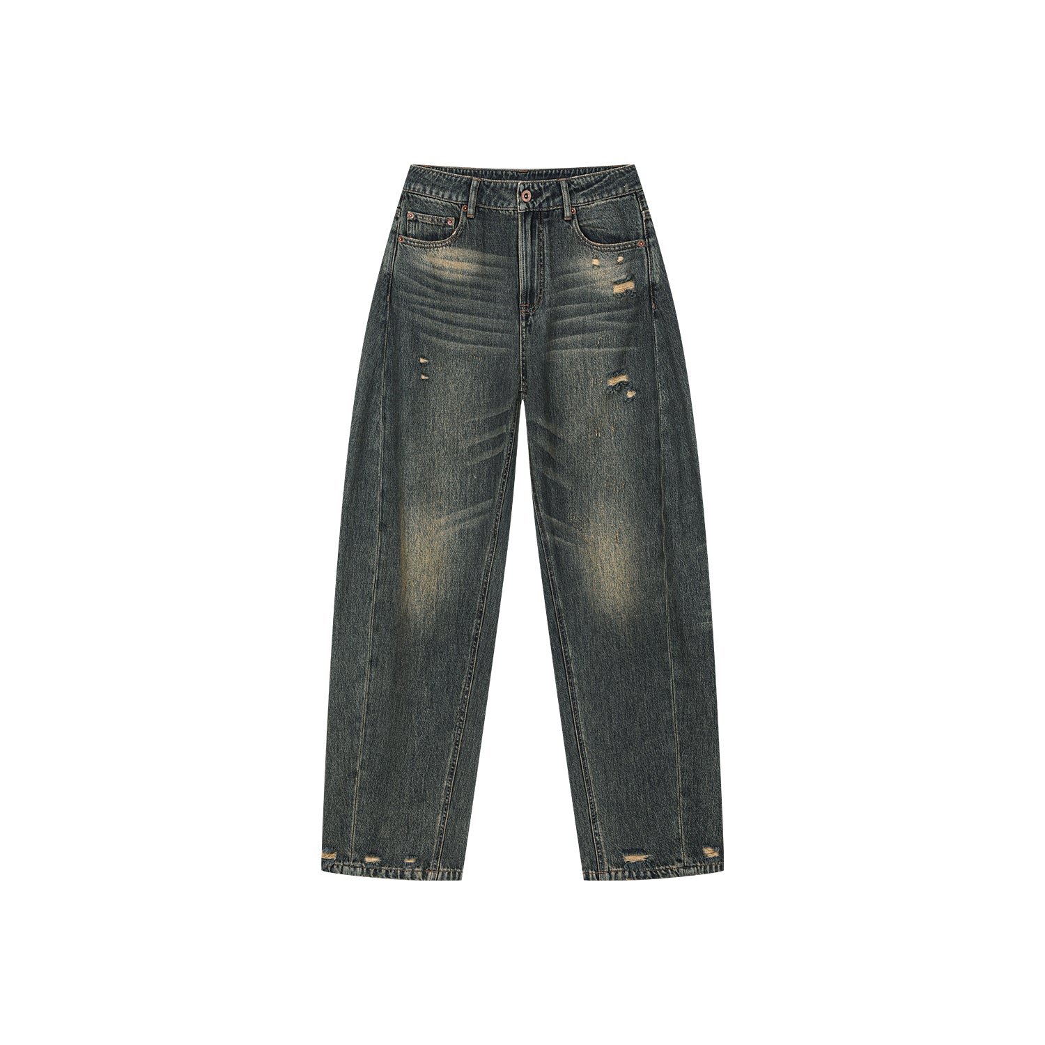 Wardrobe essential distressed wash scythe-cut jeans