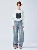 Playful sticker patch jeans
