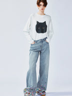 Playful sticker patch jeans