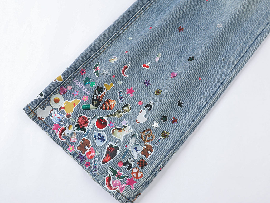 Playful sticker patch jeans