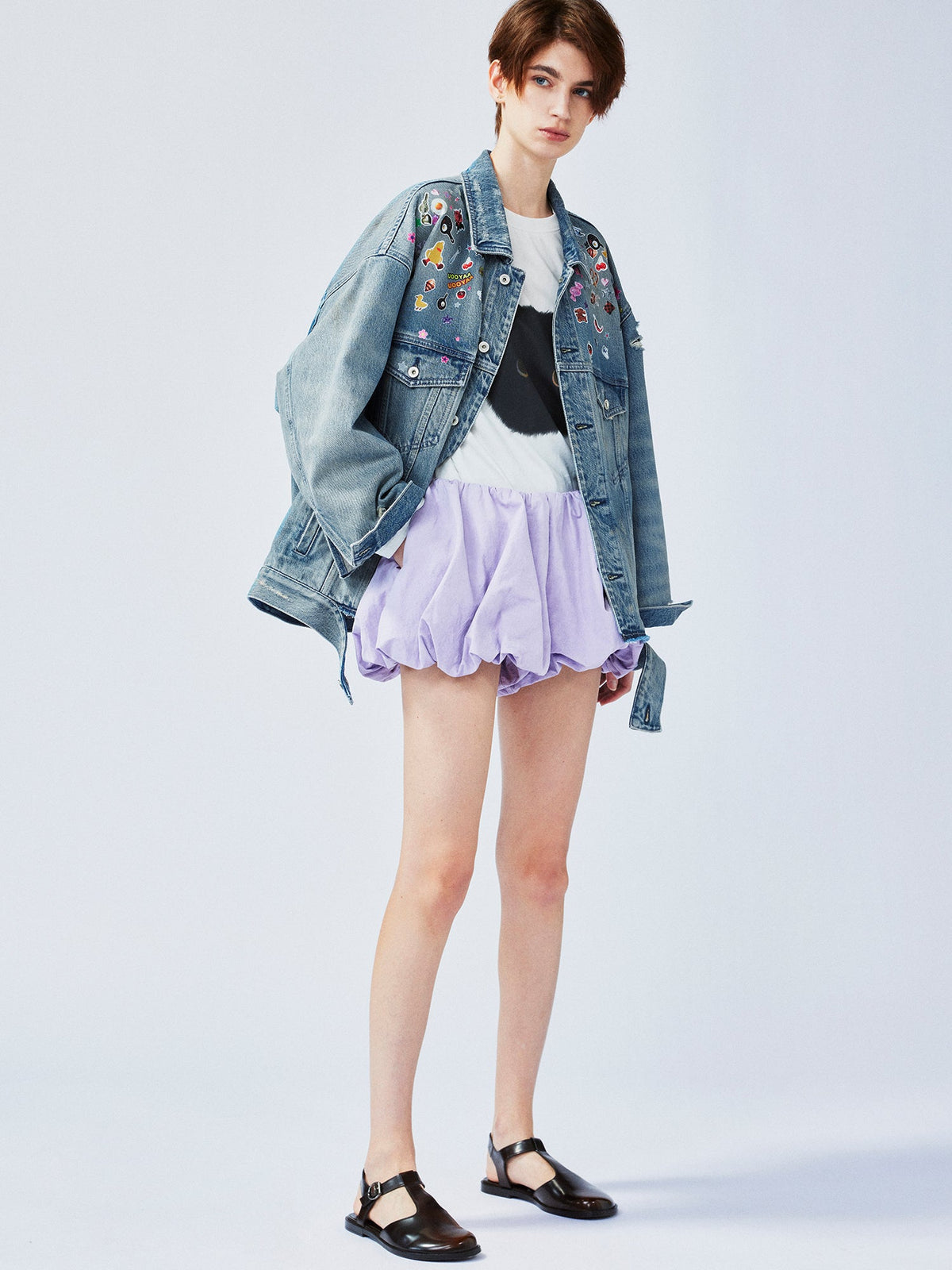 Playful sticker patch denim jacket