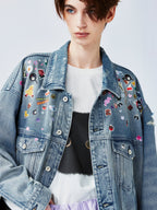 Playful sticker patch denim jacket