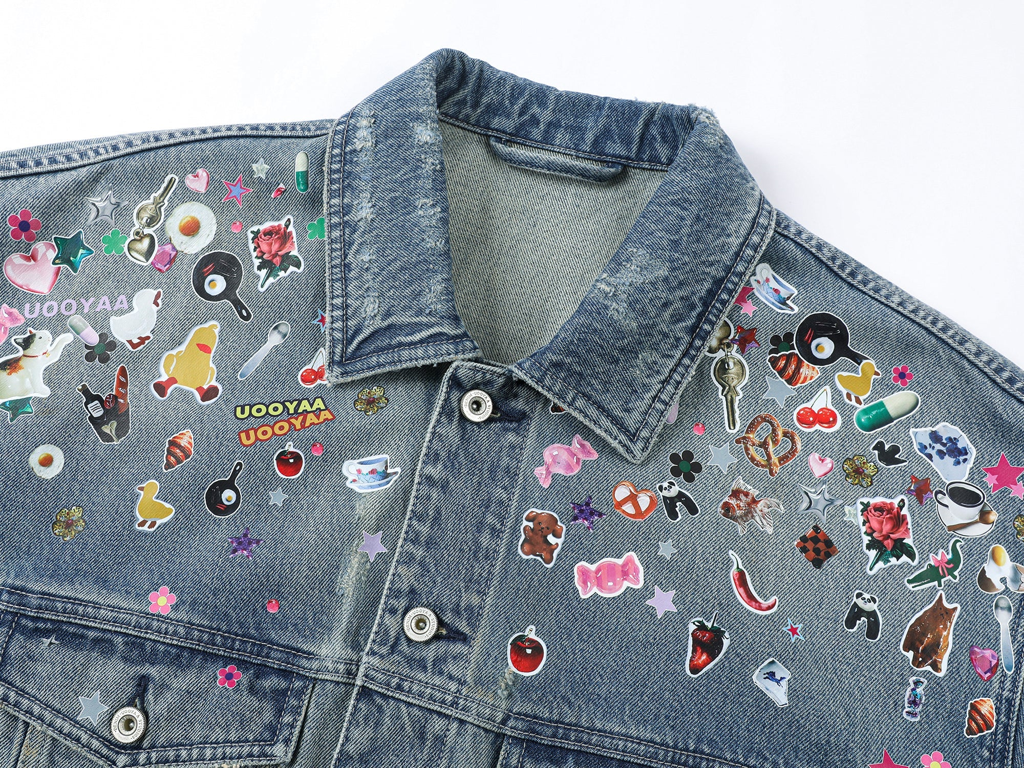 Playful sticker patch denim jacket