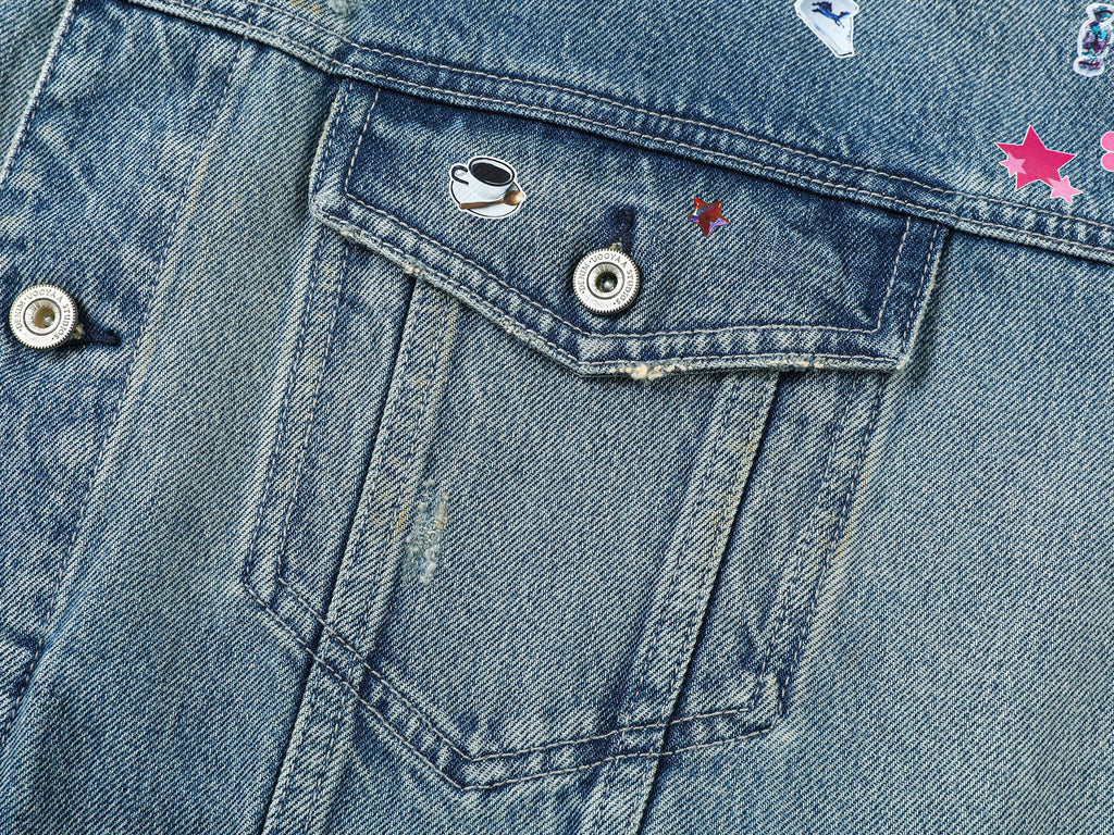 Playful sticker patch denim jacket