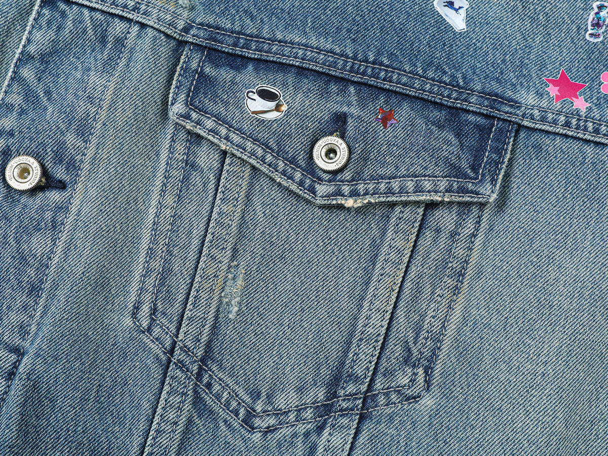 Playful sticker patch denim jacket