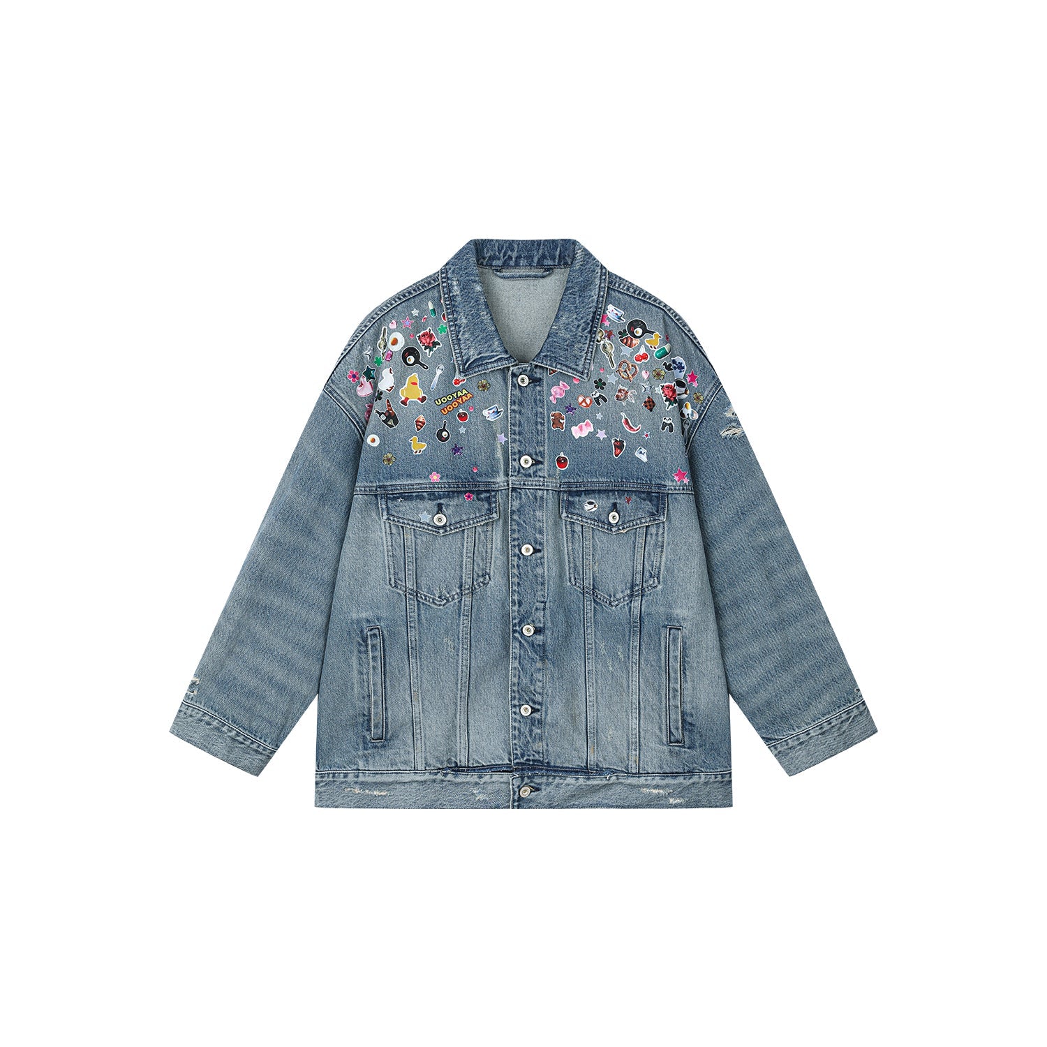 Playful sticker patch denim jacket