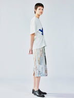 Satin window scene print slip skirt