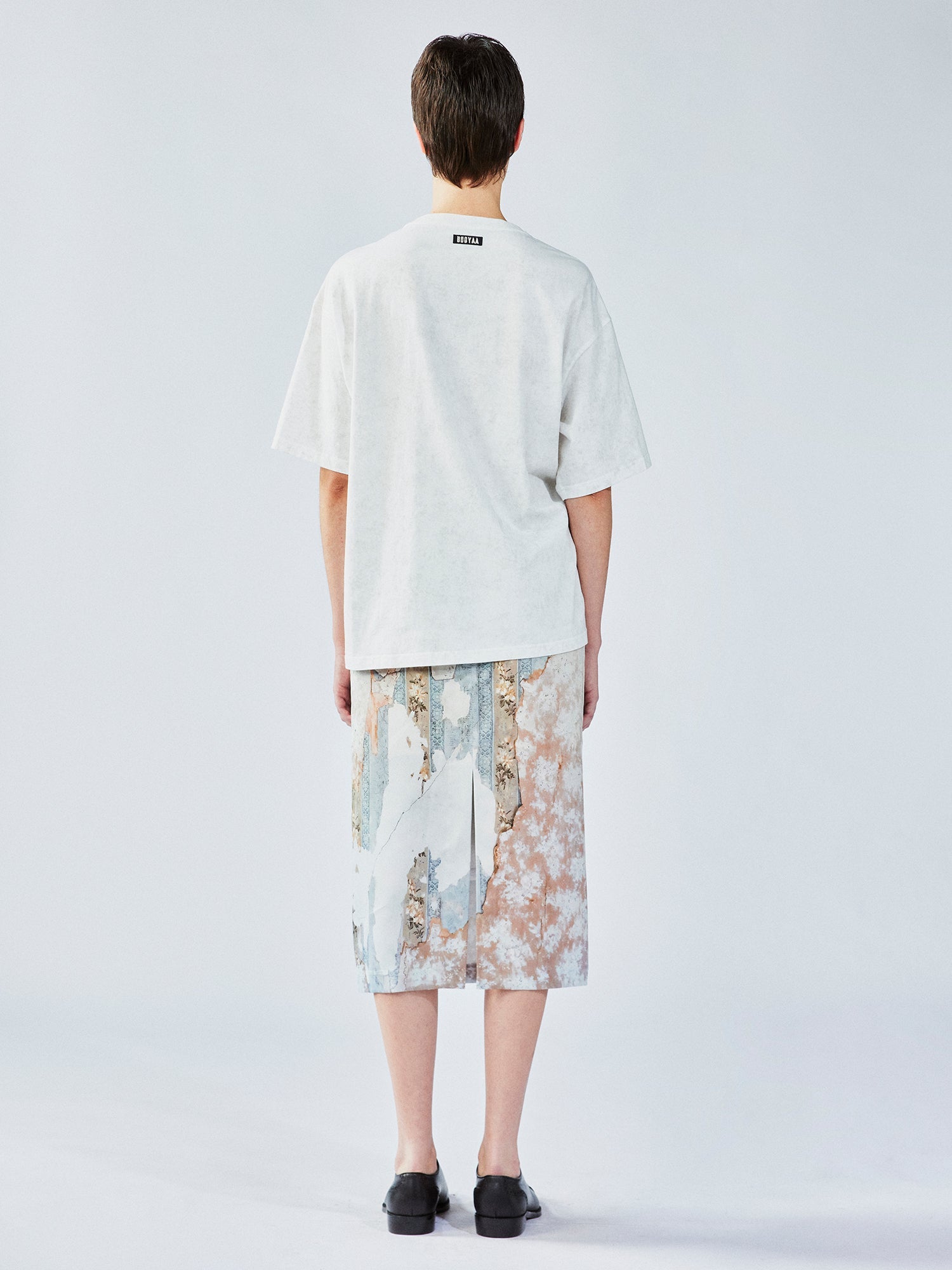 Satin window scene print slip skirt