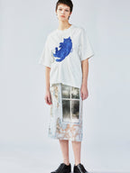 Satin window scene print slip skirt