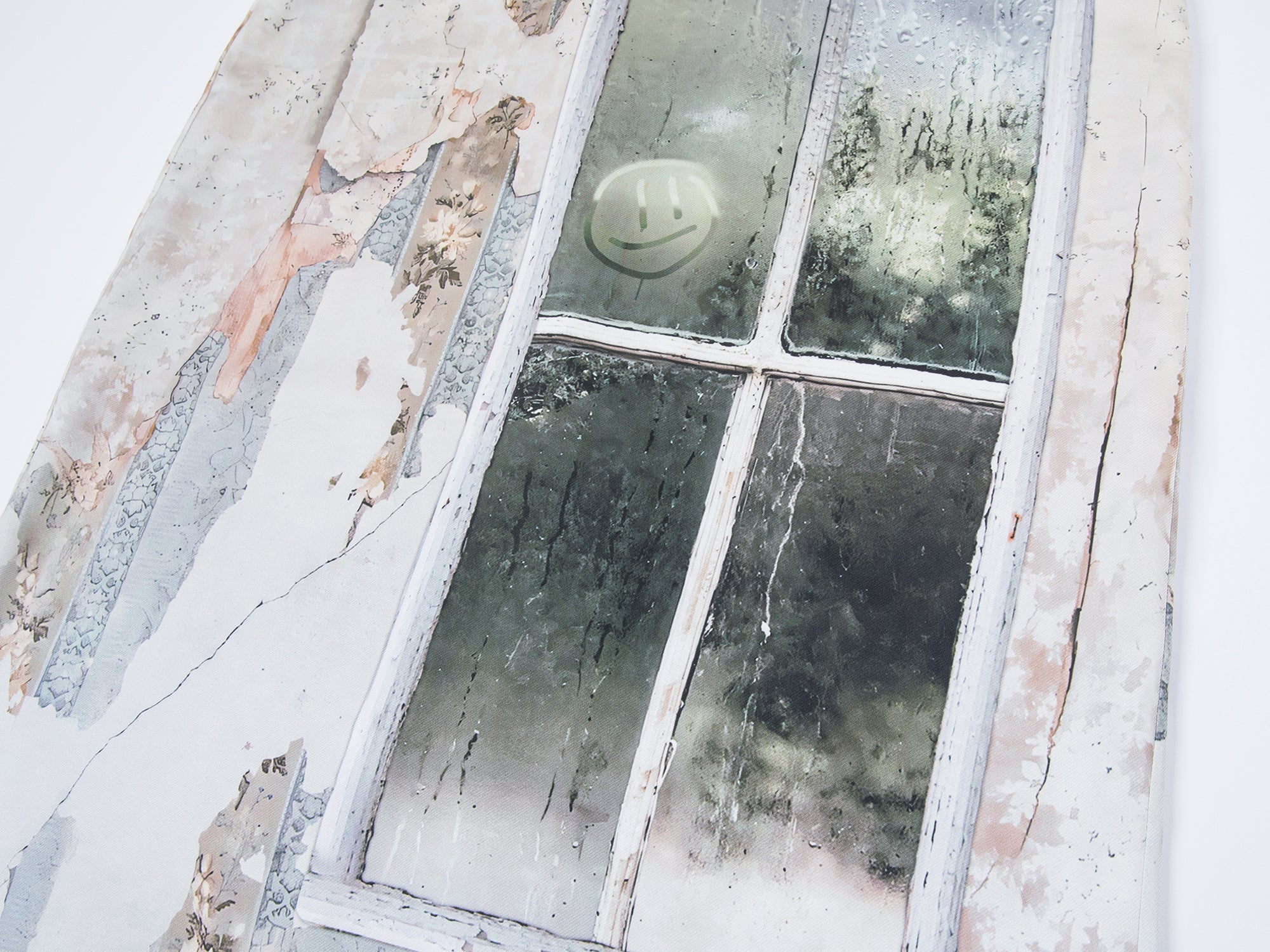 Satin window scene print slip skirt